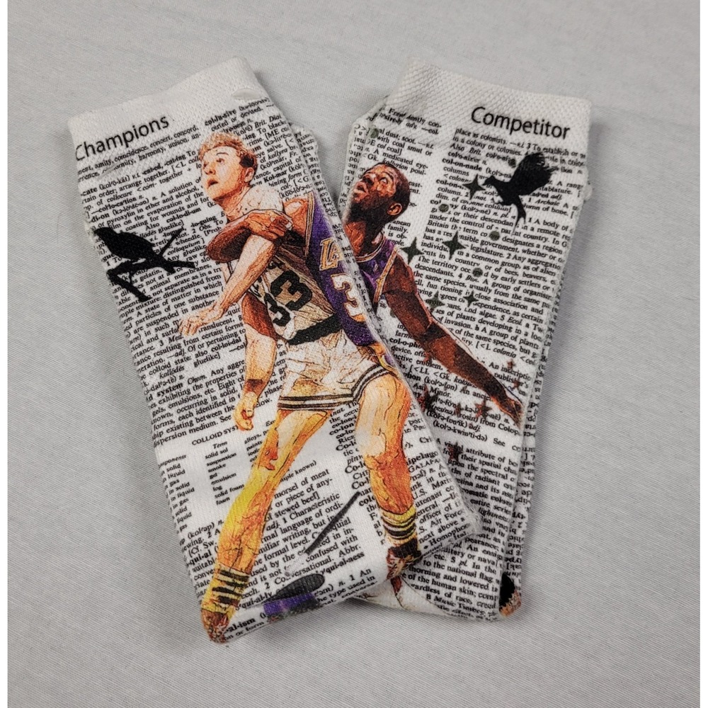 ArtNWordz Unisex Newspaper Socks  Larry Bird (Celtics) Magic Johnson (Lakers)